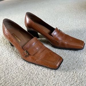 Enzo Angiolini Leather Cognac chunky heeled loafer. Size 7.5
